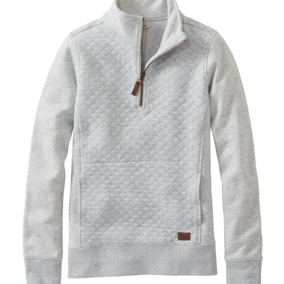 L.L. Bean Women's Quilted Quarter-Zip Pullover In Light Gray- Size Medium Petite - Picture 1 of 13